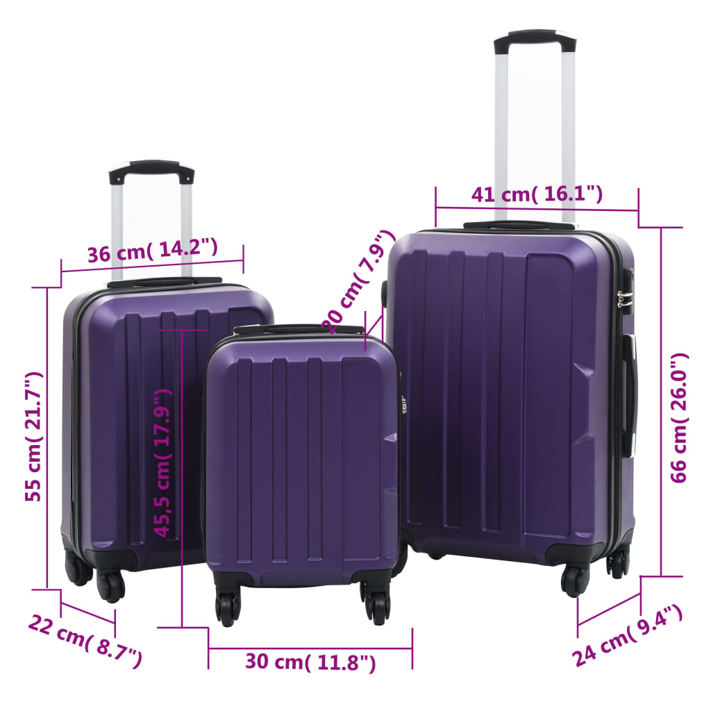 Set valize carcasă rigidă, 3 buc., mov, ABS - Vendito