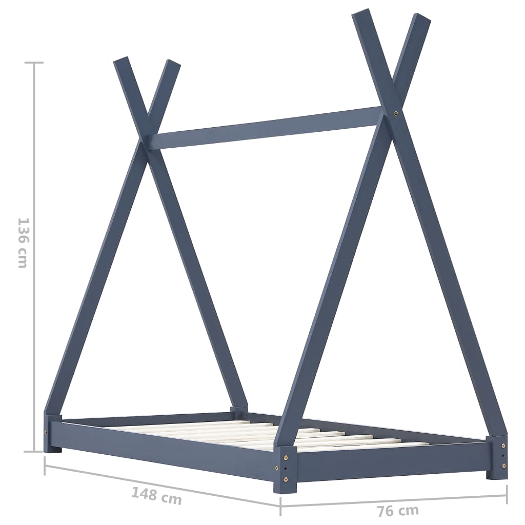 Cadru pat de copii, gri, 70 x 140 cm, lemn masiv de pin