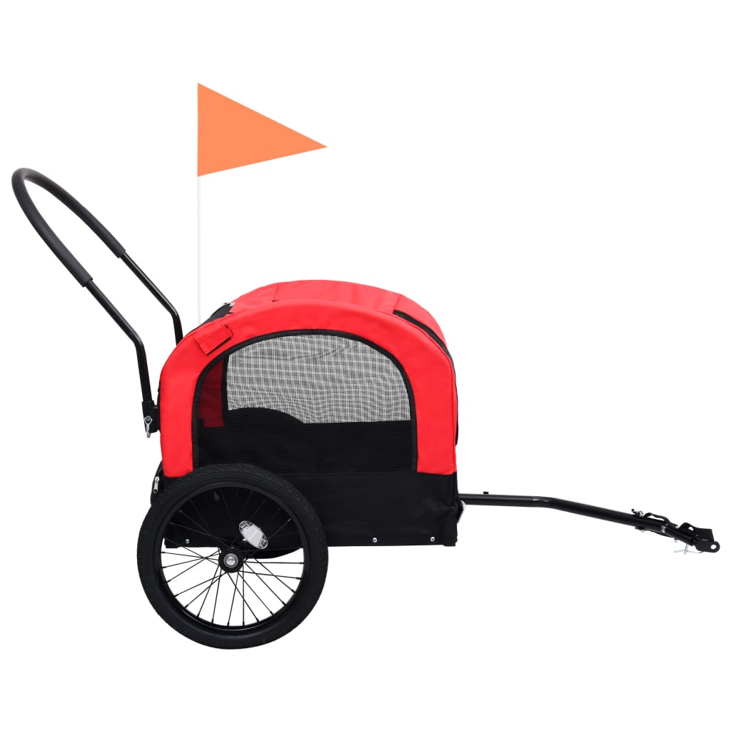 Remorcă bicicletă & cărucior 2-în-1 pentru animale, roșu/negru - Vendito