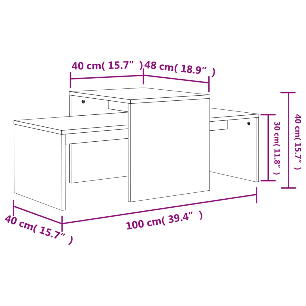 Set măsuțe de cafea, gri beton, 100x48x40 cm, PAL - Vendito