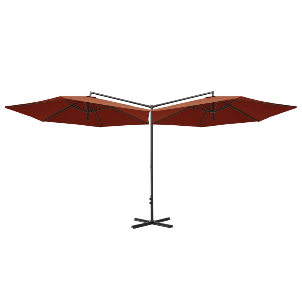 Umbrelă de soare dublă cu stâlp din oțel, cărămiziu, 600 cm - Vendito