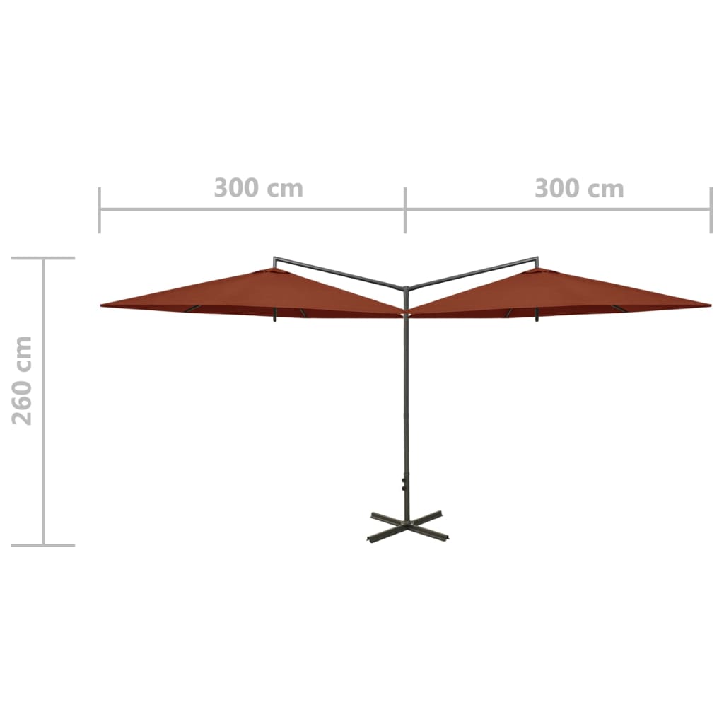 Umbrelă de soare dublă cu stâlp din oțel, cărămiziu, 600 cm - Vendito