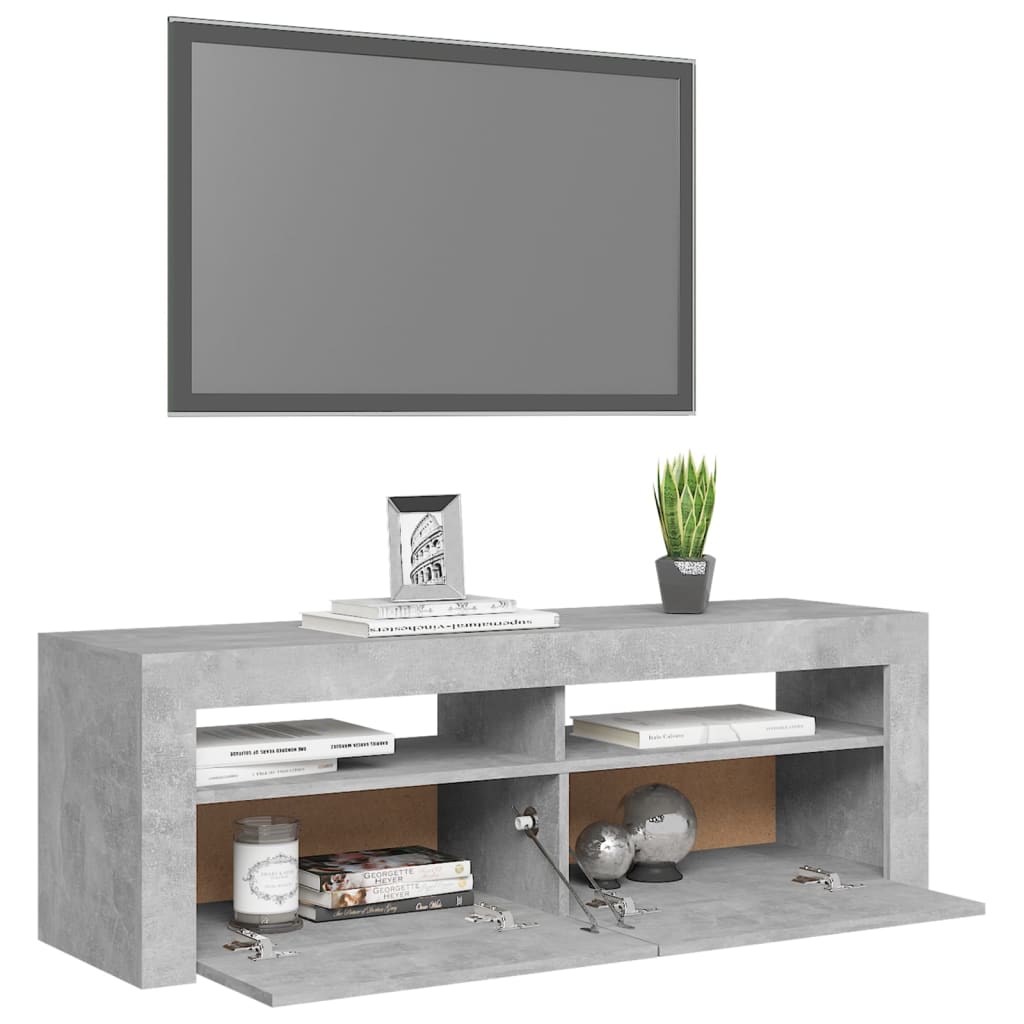 Comodă TV cu lumini LED, gri beton, 120x35x40 cm - Vendito