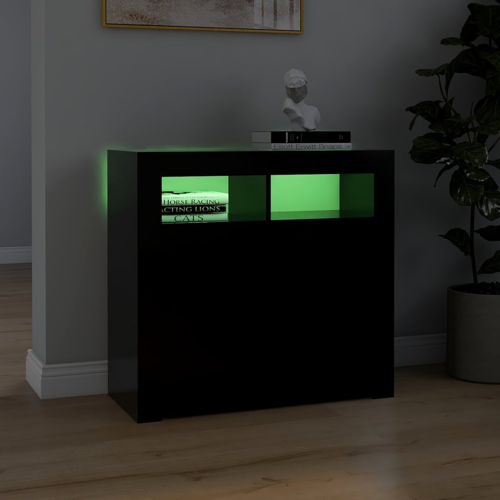 Servantă cu lumini LED, negru, 80x35x75 cm - Vendito
