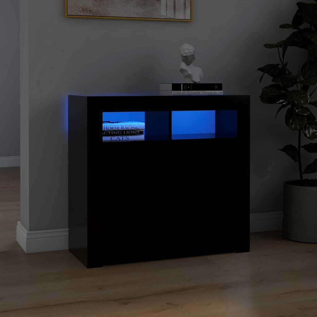 Servantă cu lumini LED, negru, 80x35x75 cm - Vendito