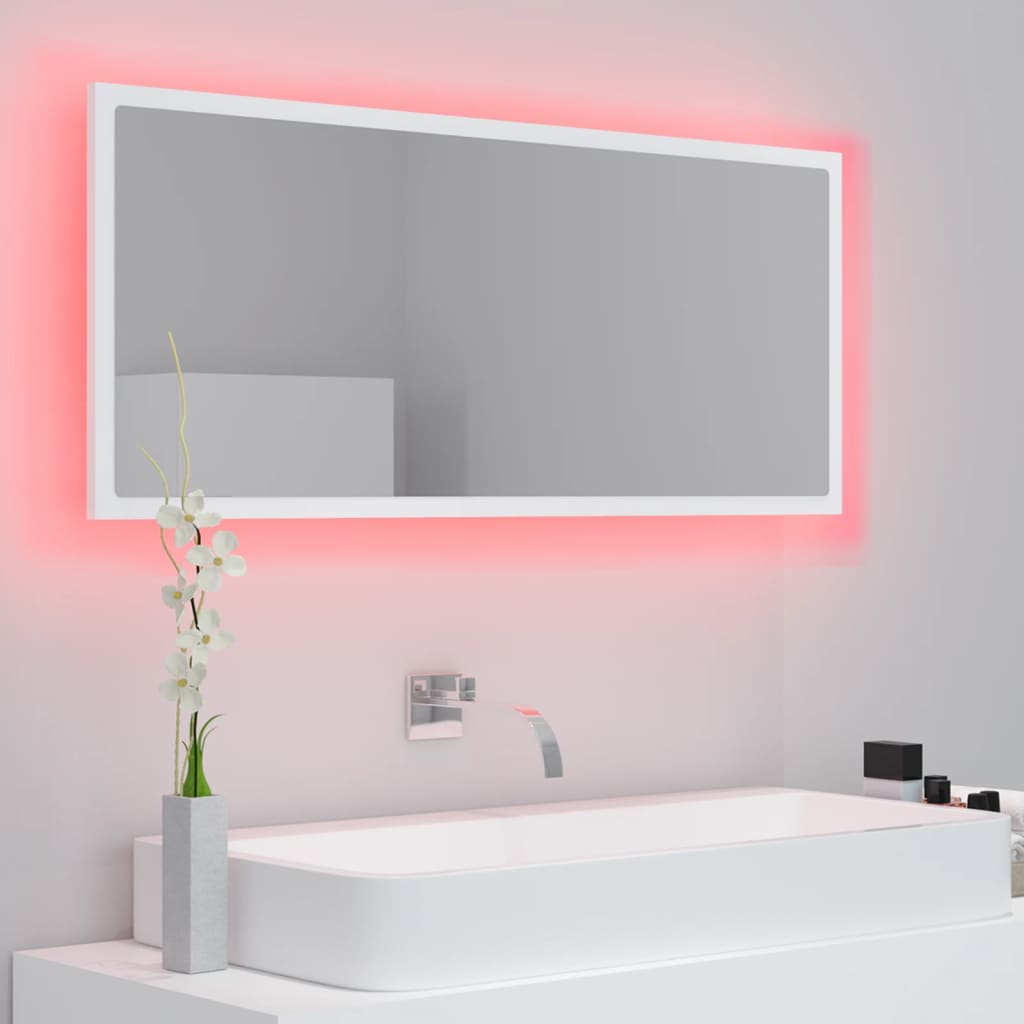 Oglindă de baie cu LED, alb, 100x8,5x37 cm, acril - Vendito