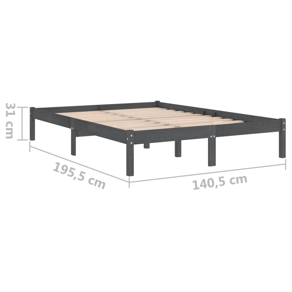 Cadru de pat dublu, gri, 135x190 cm, lemn masiv - Vendito