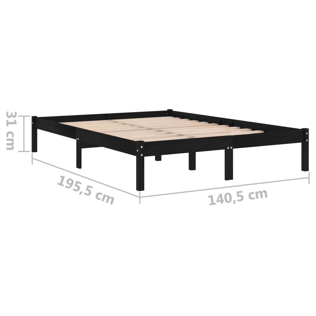 Cadru de pat dublu, negru, 135x190 cm, lemn masiv - Vendito