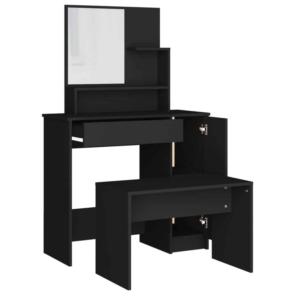 Set măsuță de toaletă, negru, 86,5x35x136 cm - Vendito