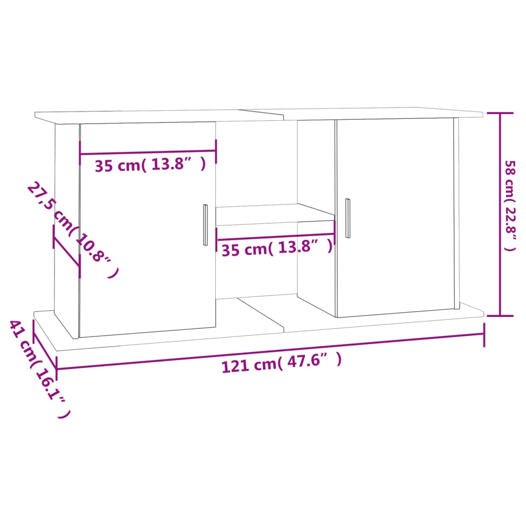 Suport acvariu, alb extralucios, 121x41x58 cm, lemn prelucrat - Vendito