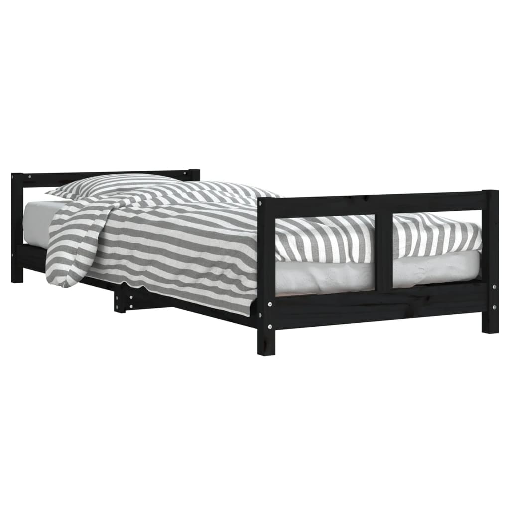 Cadru de pat pentru copii, negru, 80x200 cm, lemn masiv de pin - Vendito