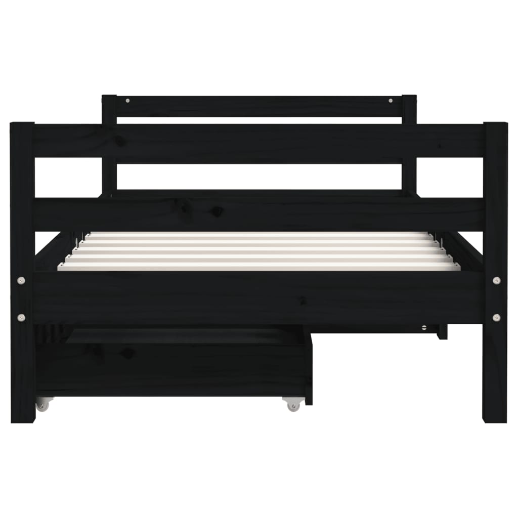 Cadru de pat copii cu sertare, negru, 80x160 cm, lemn masiv pin - Vendito