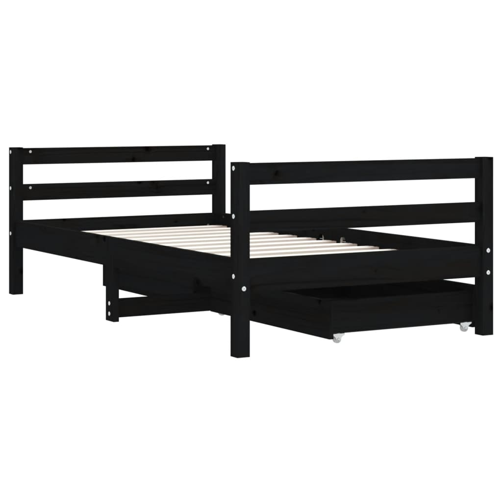 Cadru de pat copii cu sertare, negru, 80x160 cm, lemn masiv pin - Vendito