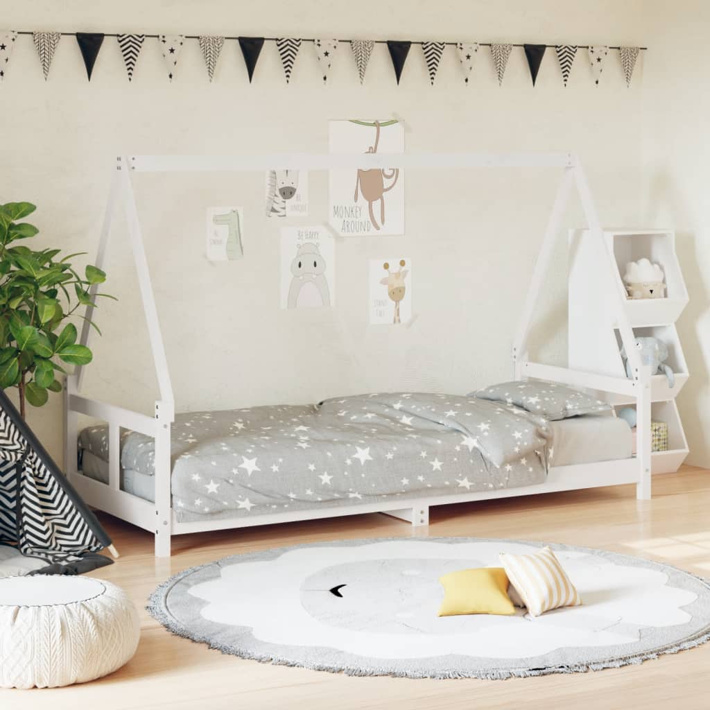 Cadru de pat pentru copii, alb, 80x200 cm, lemn masiv de pin - Vendito