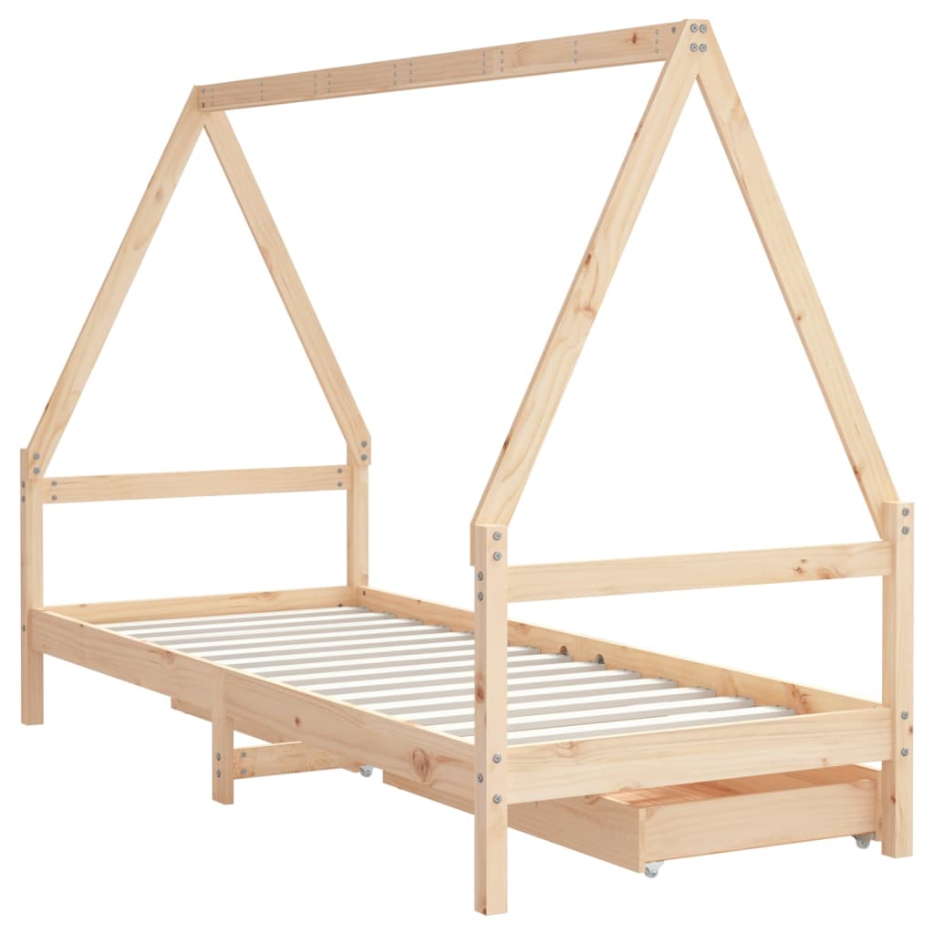 Cadru de pat cu sertare de copii, 90x200 cm, lemn masiv pin - Vendito