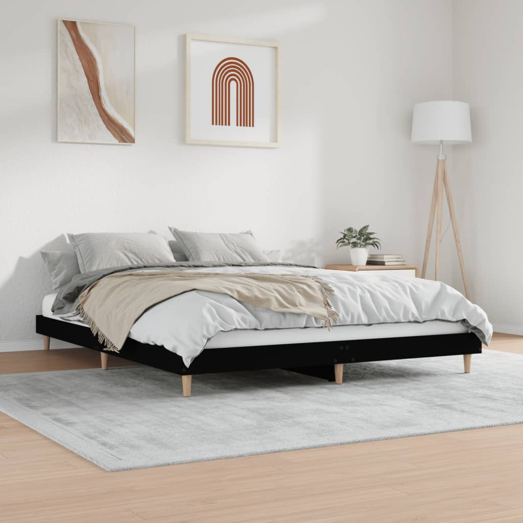 Cadru de pat, negru, 200x200 cm, lemn prelucrat - Vendito