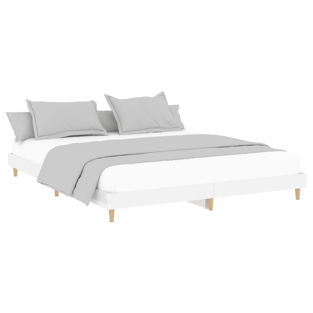Cadru de pat, alb extralucios, 120x200 cm, lemn prelucrat - Vendito