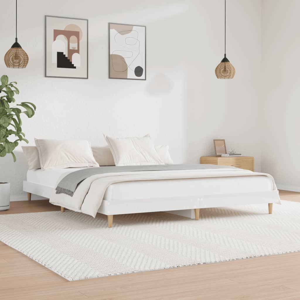 Cadru de pat, alb extralucios, 120x200 cm, lemn prelucrat - Vendito