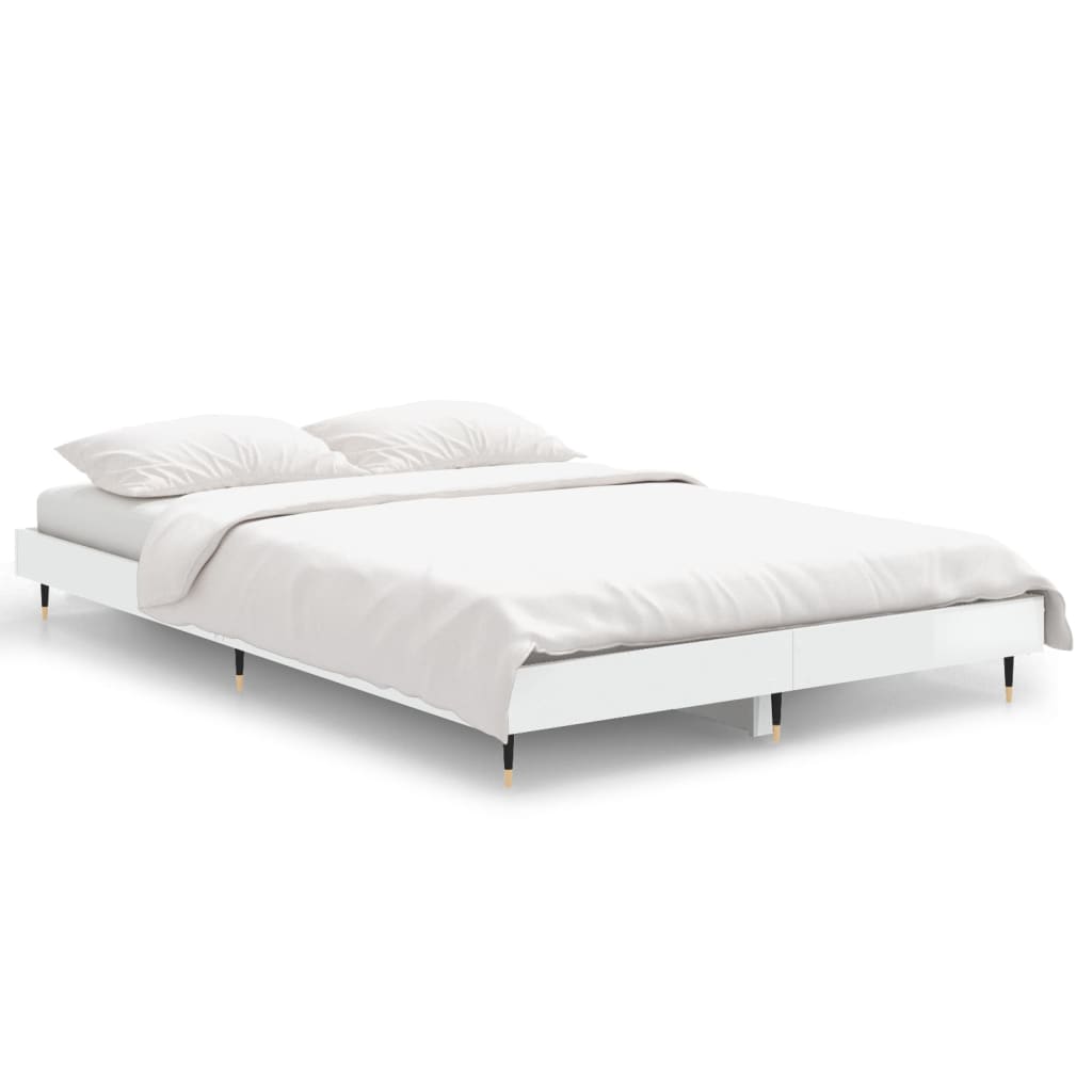 Cadru de pat, alb extralucios, 120x190 cm, lemn prelucrat - Vendito