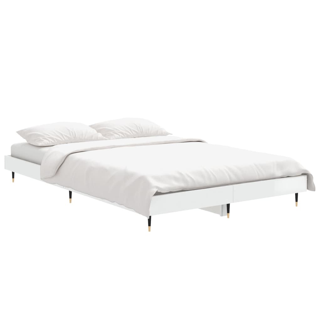Cadru de pat, alb extralucios, 120x190 cm, lemn prelucrat - Vendito