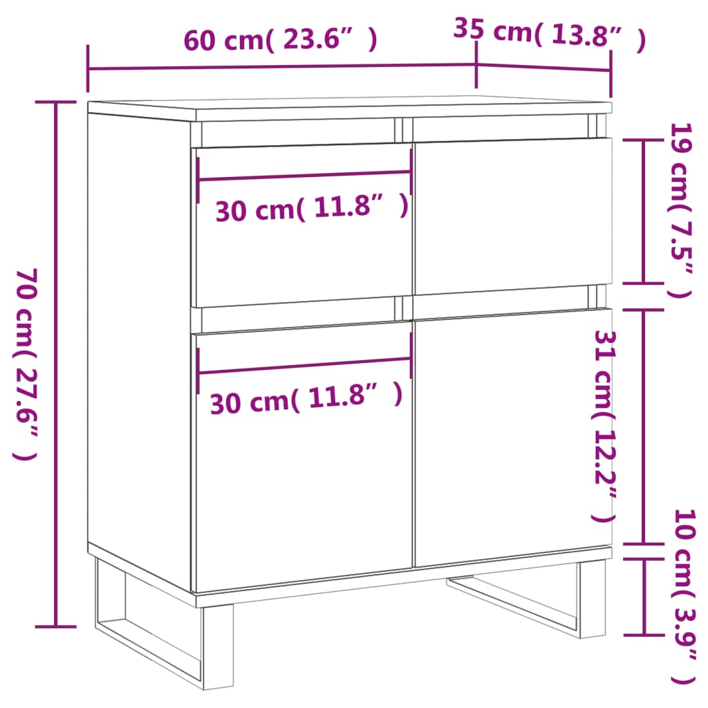 Servantă, alb, 60x35x70 cm, lemn prelucrat - Vendito