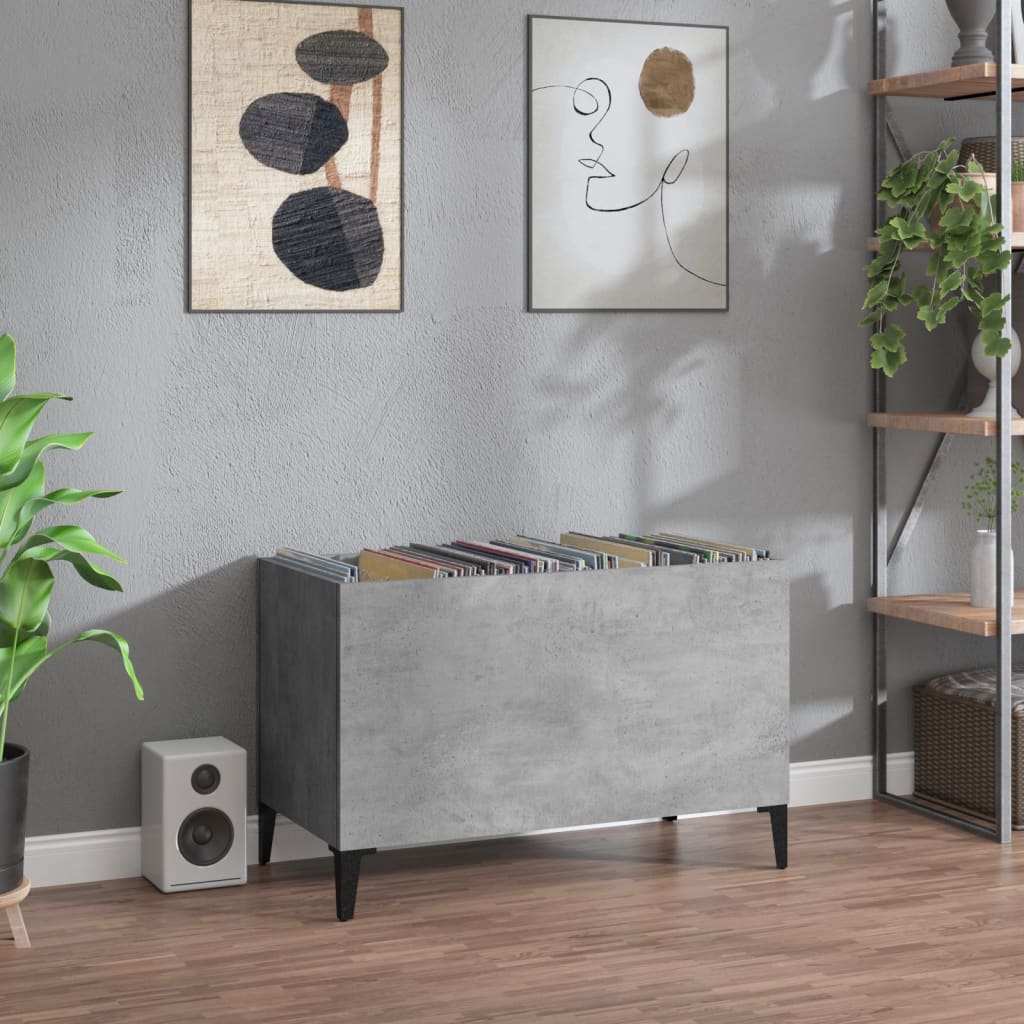 Dulap pentru discuri, gri beton, 74,5x38x48 cm, lemn prelucrat - Vendito