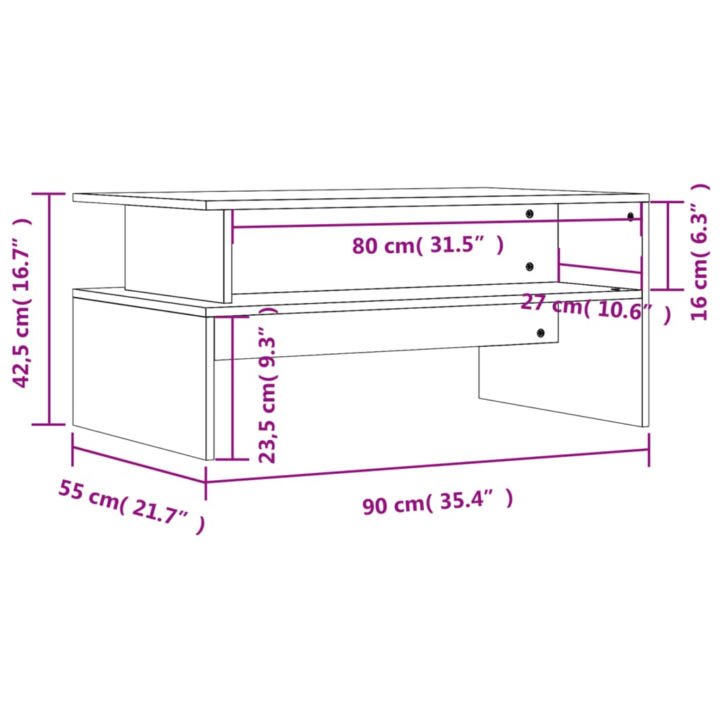 Măsuță de cafea, stejar maro, 90x55x42,5 cm, lemn prelucrat - Vendito