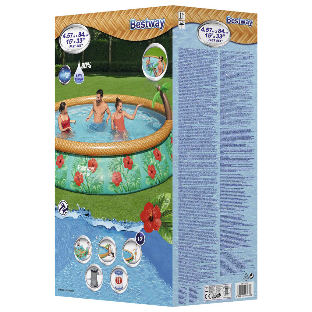 Bestway Set de piscină gonflabilă Fast Set Paradise Palms, 457x84 cm - Vendito