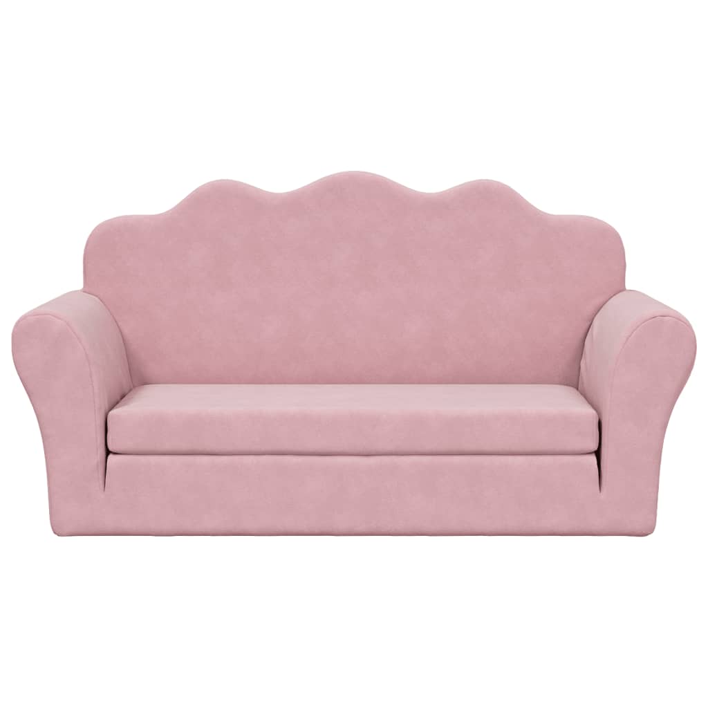 Canapea extensibilă pentru copii cu 2 locuri, roz, pluș moale - Vendito