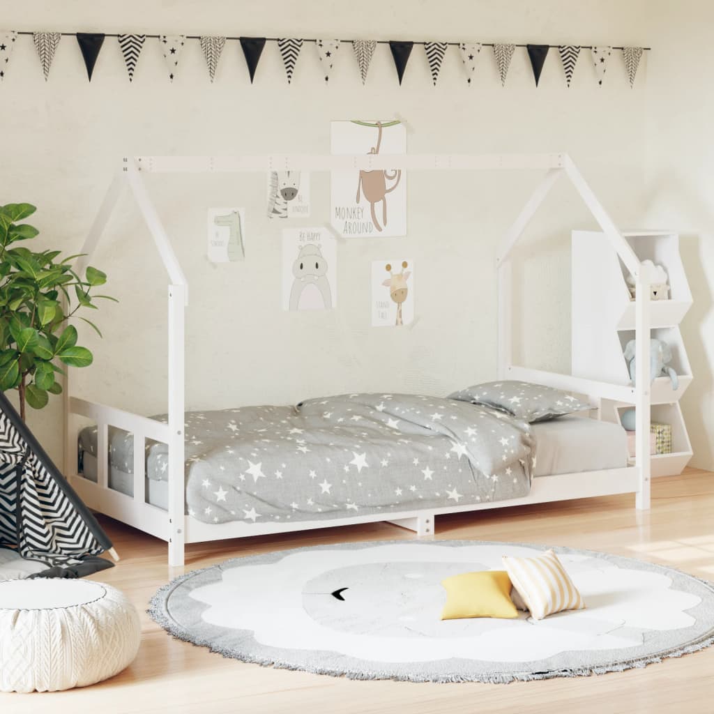 Cadru de pat pentru copii, alb, 90x200 cm, lemn masiv de pin - Vendito