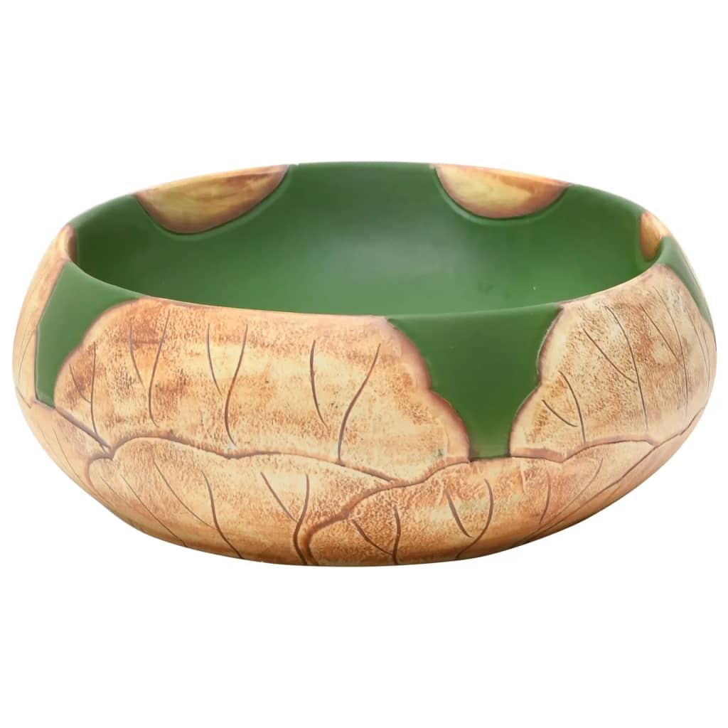 Lavoar de blat, verde și maro, 59x40x15 cm, ceramică, oval