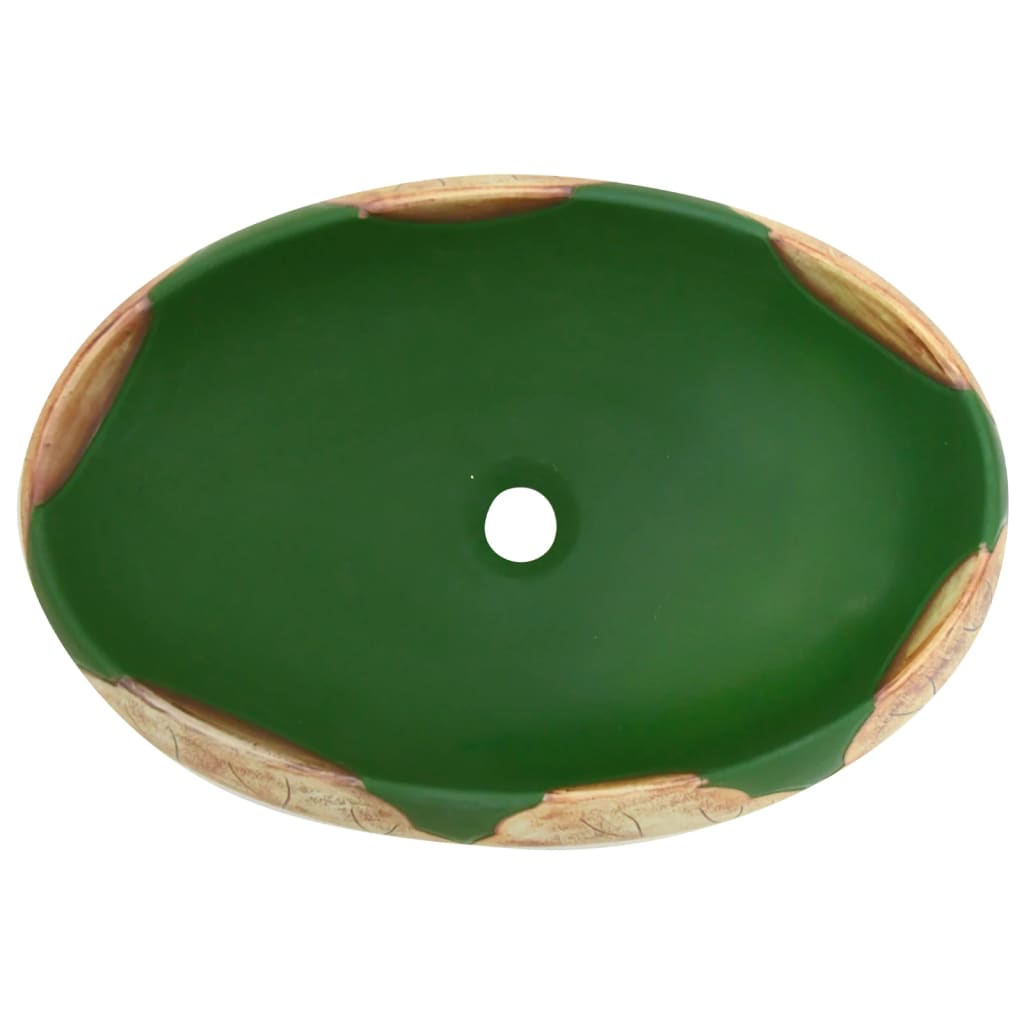 Lavoar de blat, verde și maro, 59x40x15 cm, ceramică, oval